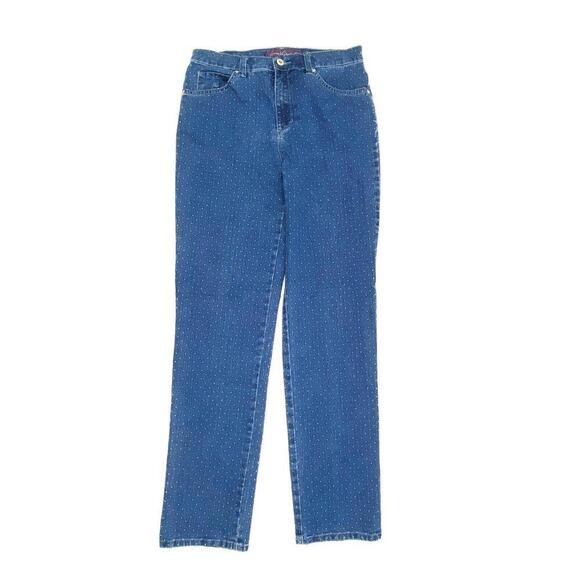Gloria Vanderbilt Amanda Straight Leg Women's size 6 Blue White Polka Dot Jeans - Picture 1 of 4